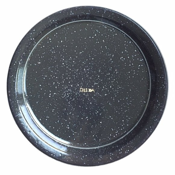 Black Speckled Enamelware Metal Dinner Plates & Frying Pan Skillet Camp Hike Set - Picture 5 of 12
